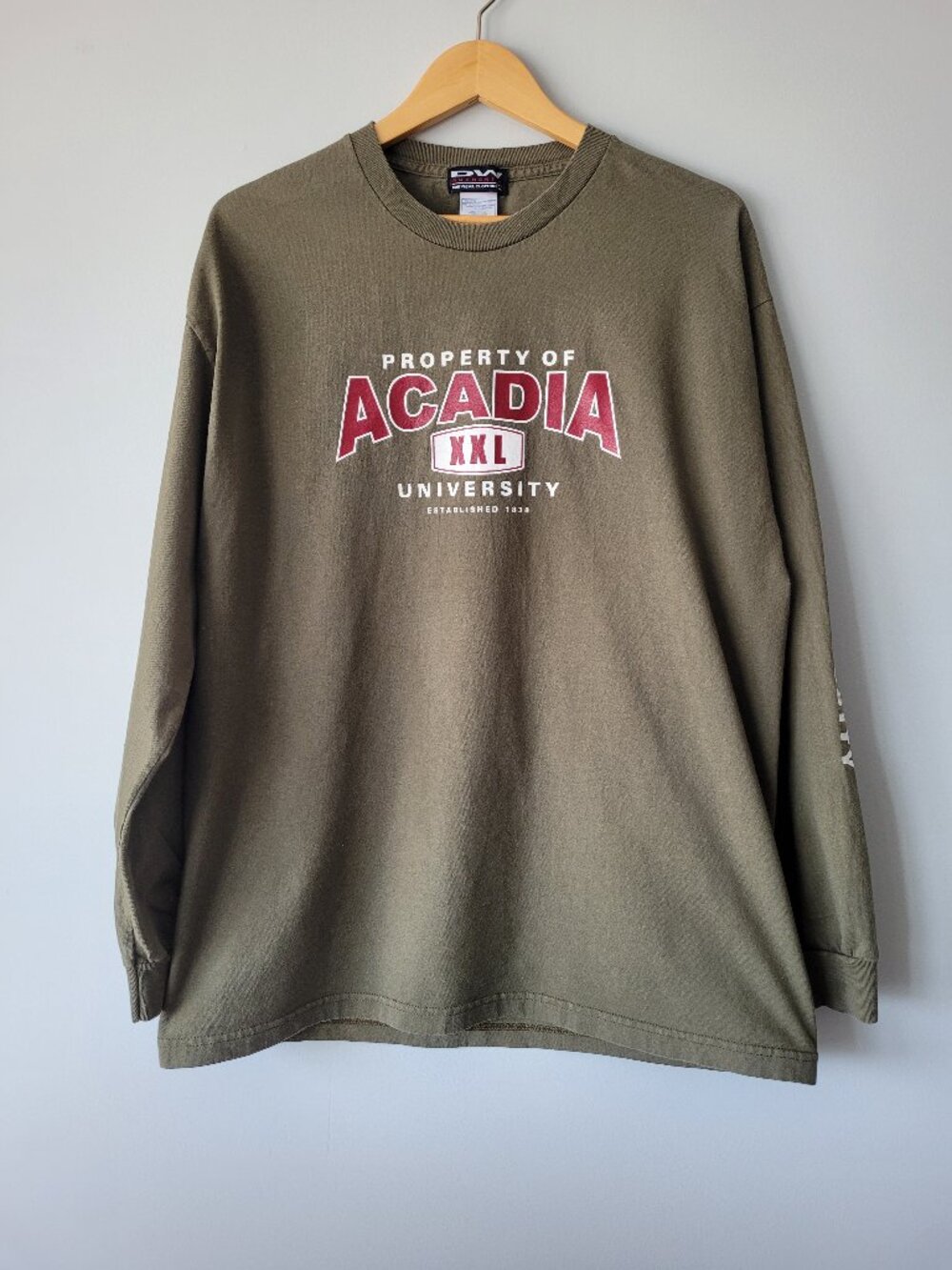 Acadia University Long Sleeve Graphic T-Shirt Army Green DW Dubwear Men's XL